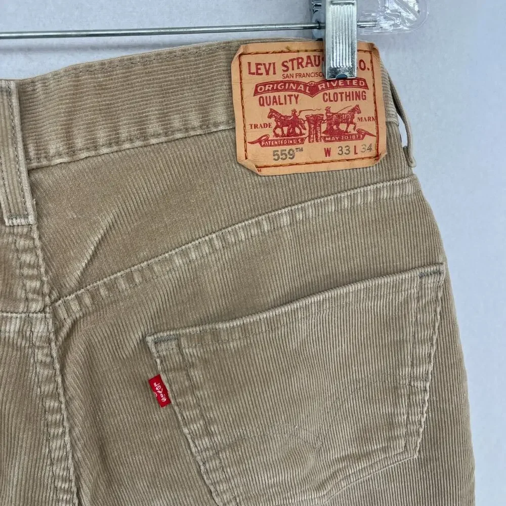 LEVIS Pants Mens 33x34 559 Corduroy Relaxed Straight Chino Cotton Blend Tan